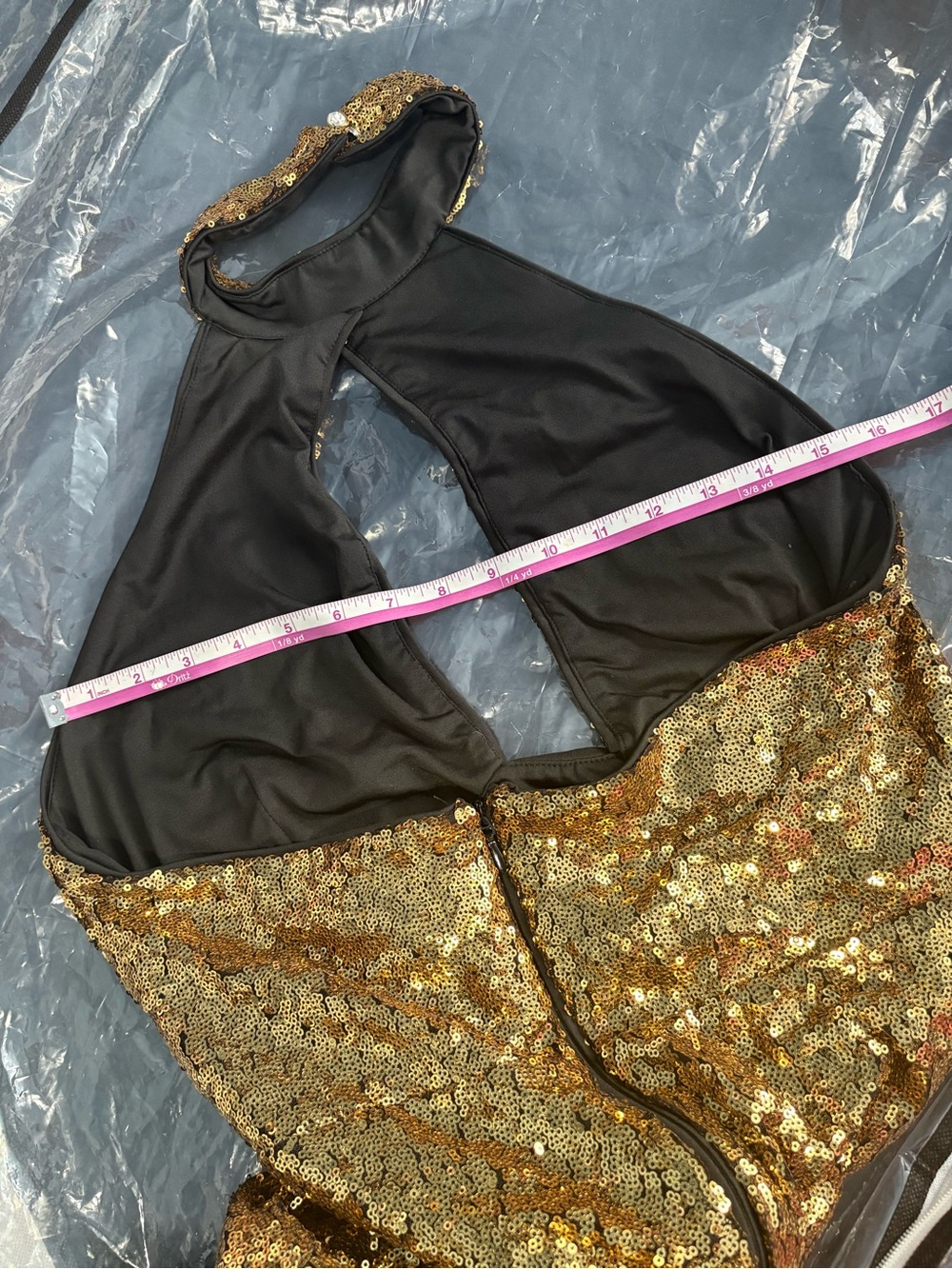 Gold Sequin Dress with Black Feathers SOLD OUT - Picture 8 of 10